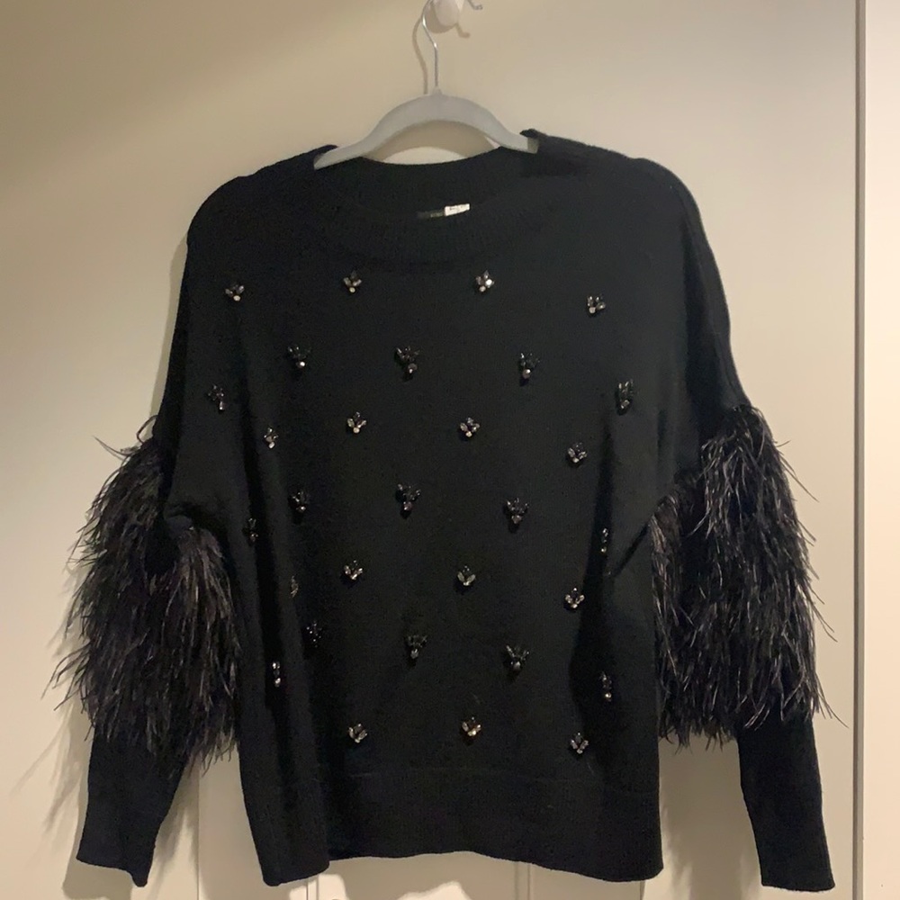 Kobi Halperin Sweater Ostrich Feathers & Jewels